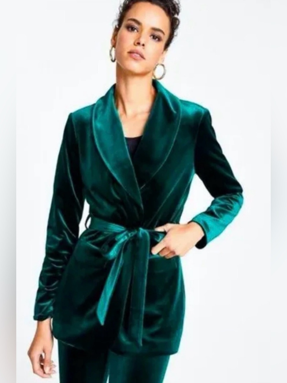 INC International Concepts Teal Green Velvet Tie-Waist Blazer